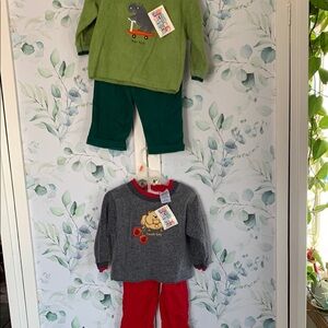 Green and Gray Hippo and bulldog grey and red Toddler Outfits. New with tags